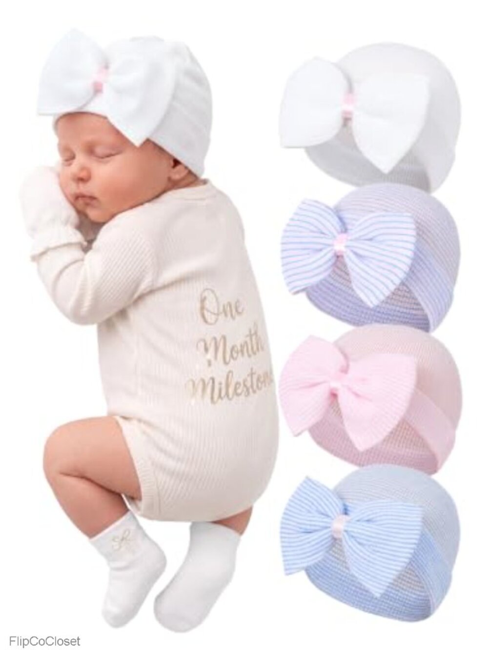 Newborn Baby Girl Beanie Hats with Bow Hospital Hat Set 0-3 Months